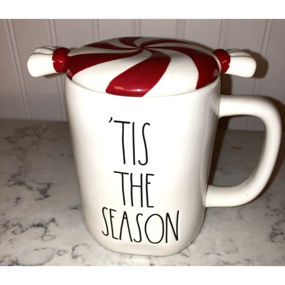 Rae Dunn Magenta TIS THE SEASON W/ CANDYCANE LID  Red interior Coffee/Tea Mug